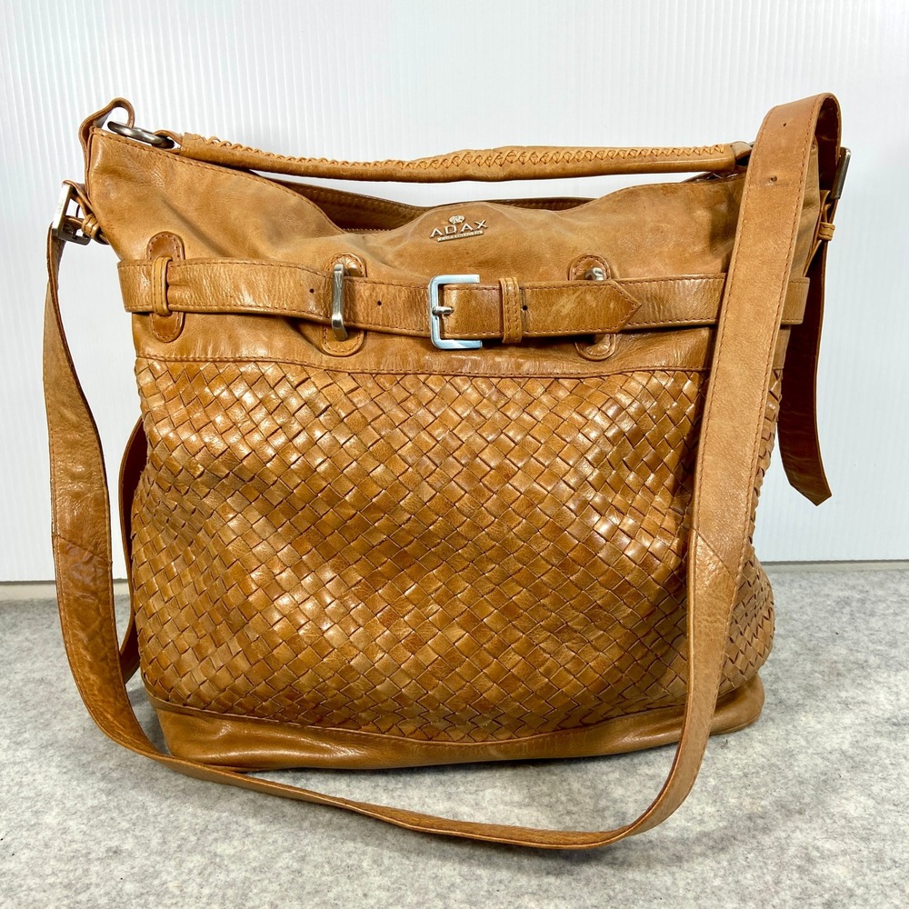 ADAX Copenhagen Camel Tan Brown Woven Braided Large Bag‎
